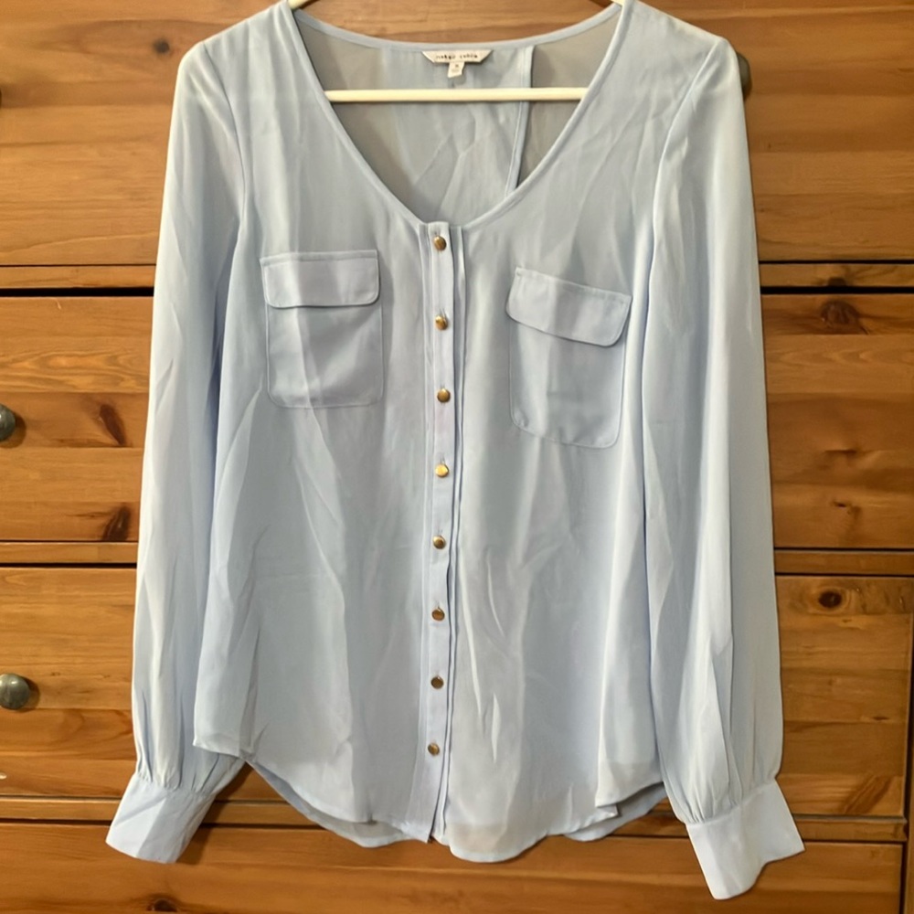 Naked Zebra Blue Buttoned Blouse with Long Sleeves